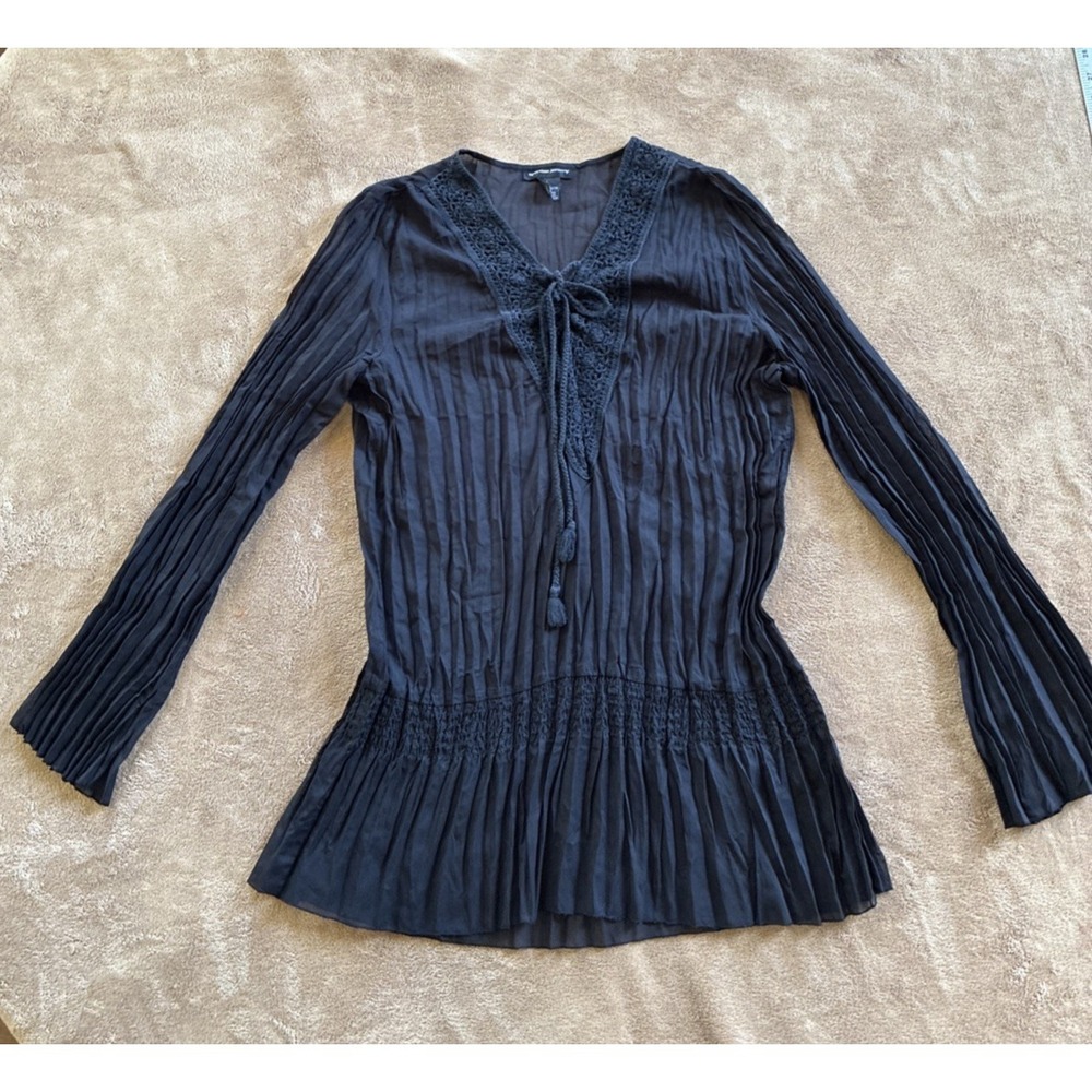 Women's Top Lg Black Pleated Peasant Dark Romance Gothcore Witch-aesthetic Y2K